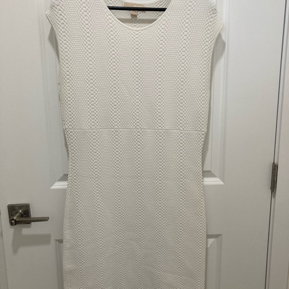 Michael Kors White Ribbed Sheath Midi Dress